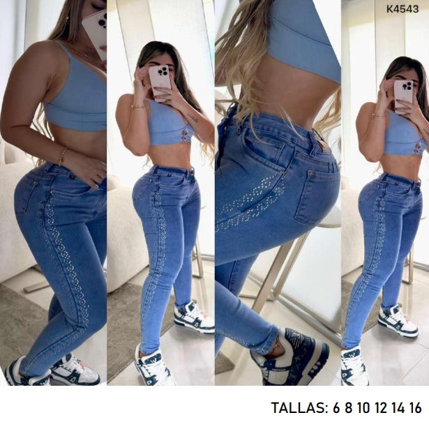 Pantalon Moon star Skinny Pedreria Lateral K4543