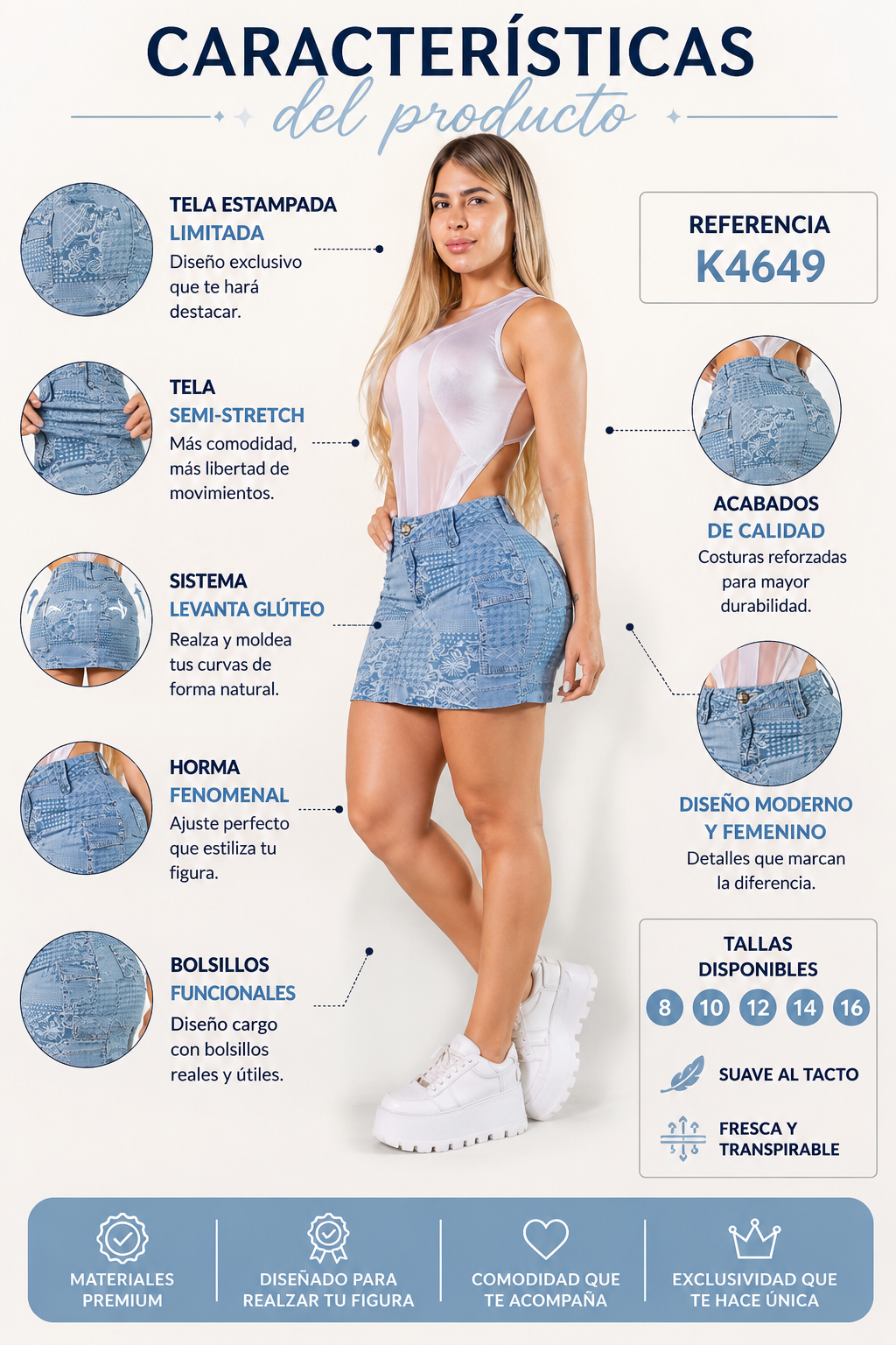 Falda Denim Aura™ Estampada Limited Edition K4649